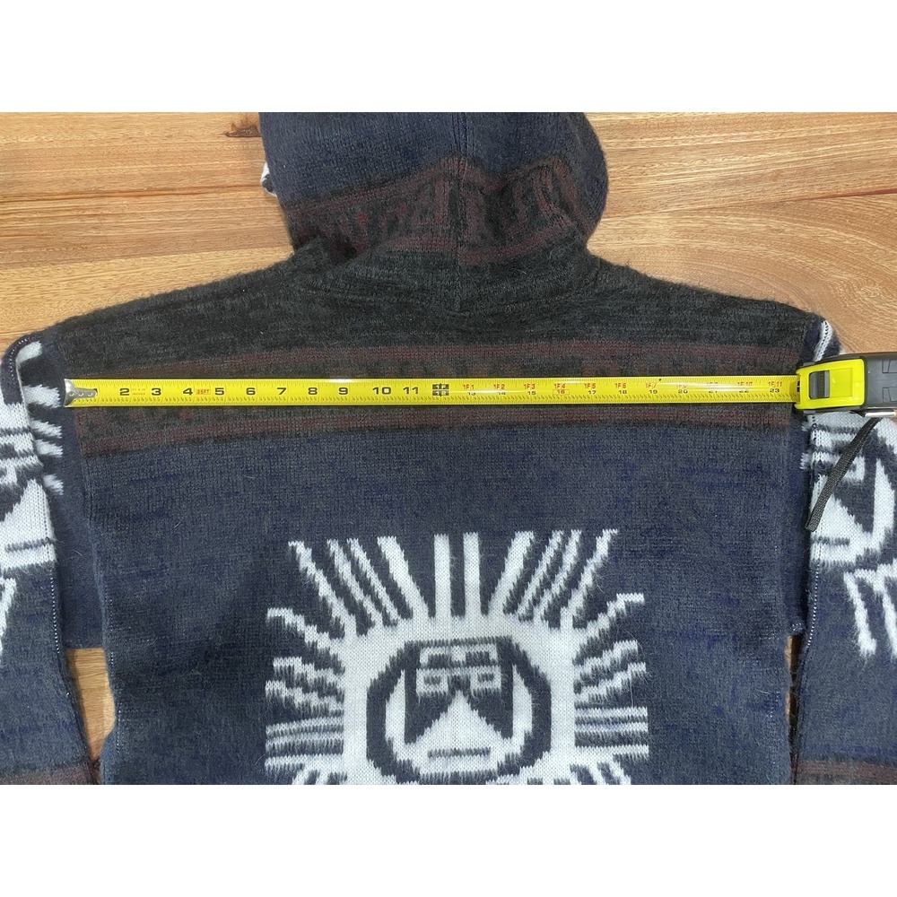 Vintage Tejidos Ruminahui Ecuadorian Wool Sun God Hooded Sweater Mens L Boxy - Picture 4 of 7